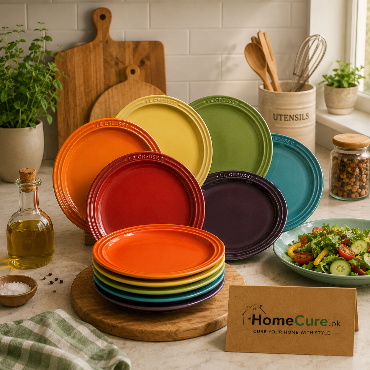 Le Creuset Rainbow Set of 6 Ceramic Tea Plates | Multicolor Dessert & Snack Plates