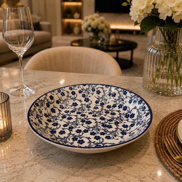 Danny Home Blue Flower 9-Inch Ceramic Deep Plate
