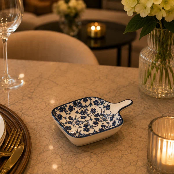 Danny Home Blue Flower 4.75-Inch Ceramic Serving Dish