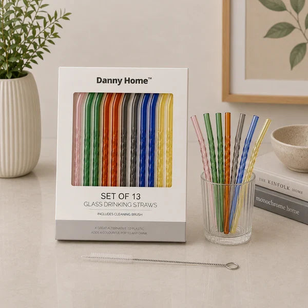 Danny Home 13Pcs Glass Drinking Straw Set – 20cm (Bent Straws)