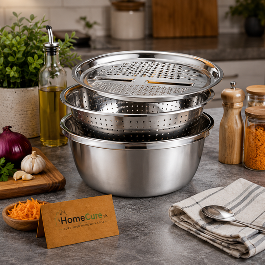 3-in-1 Stainless Steel Grater Bowl Set with Colander