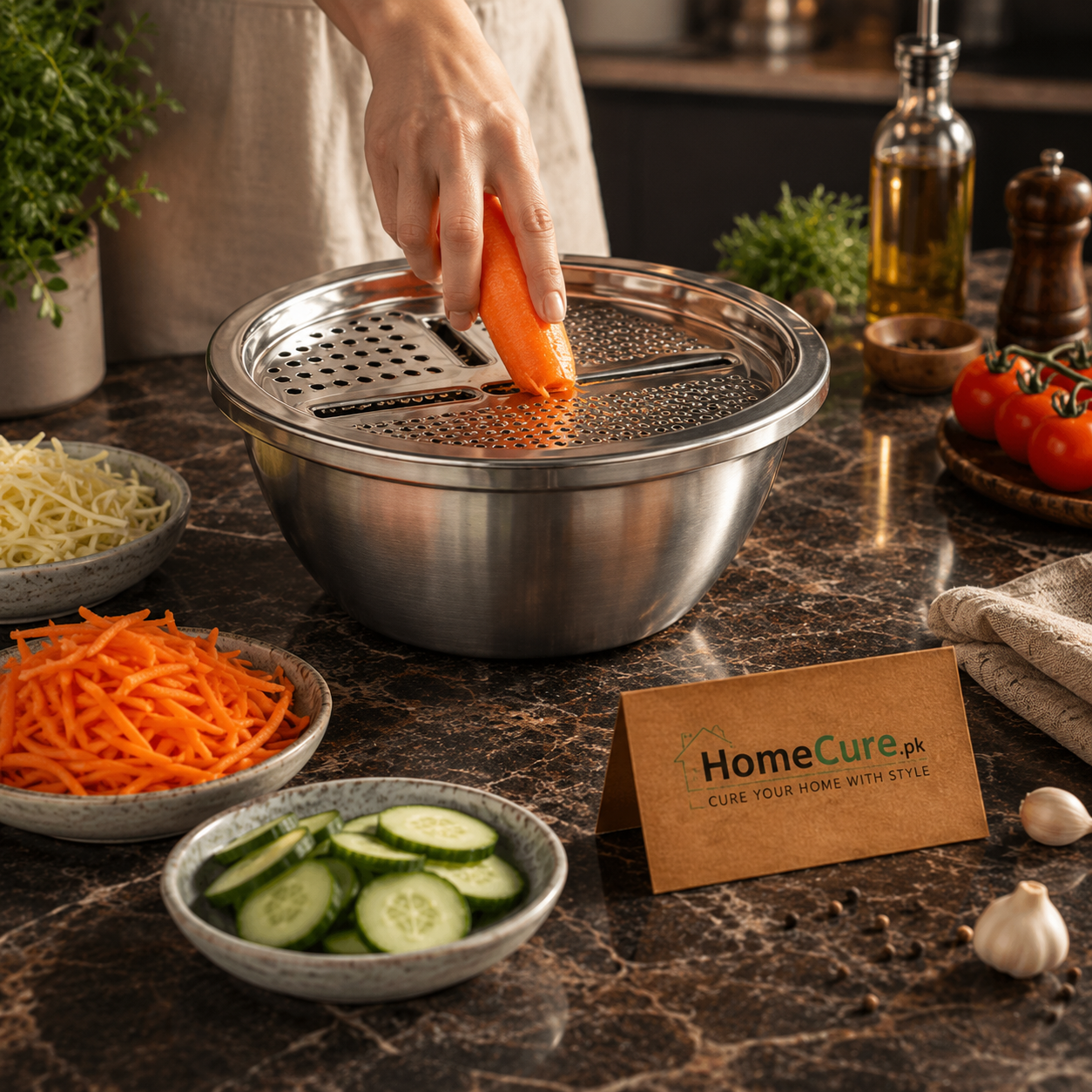 3-in-1 Stainless Steel Grater Bowl Set with Colander