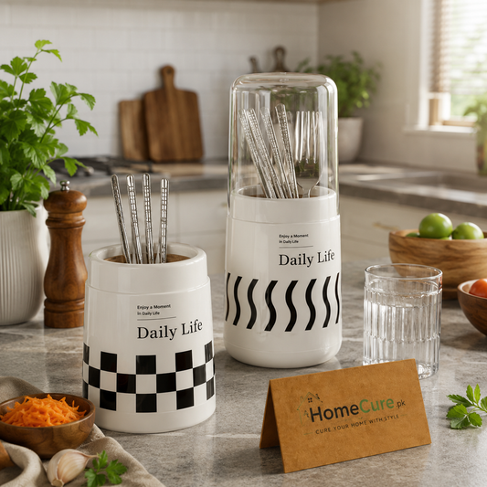 Modern Cutlery Holder | Kitchen Utensil Organizer | Countertop Spoon & Fork Storage Cup