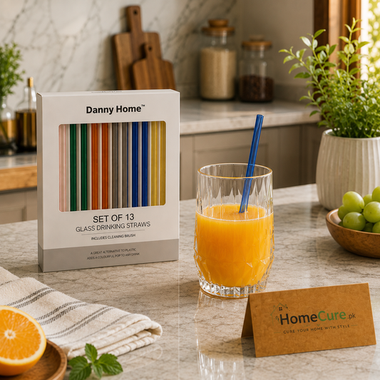 Danny Home™ 13-Piece Reusable Glass Drinking Straws Set with Cleaning Brush - 20cm