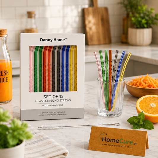 Danny Home™ Curved Glass Drinking Straws Set of 13 With Cleaning Brush