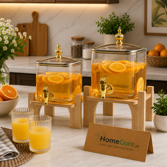 Square Luxury Glass Beverage Dispenser with Wooden Stand