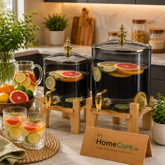 Luxury Square Black Glass Beverage Dispenser with Wooden Stand