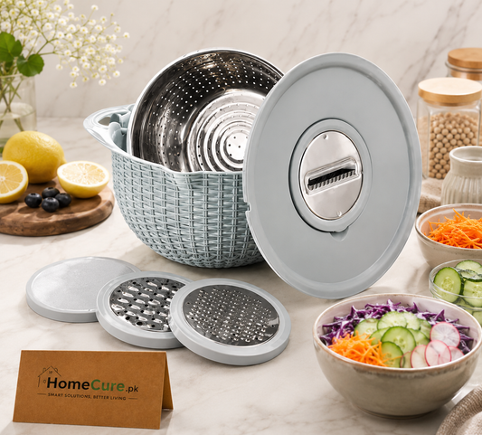 Multifunction Vegetable Grater Bowl with Stainless Steel Colander & Mixing Lid