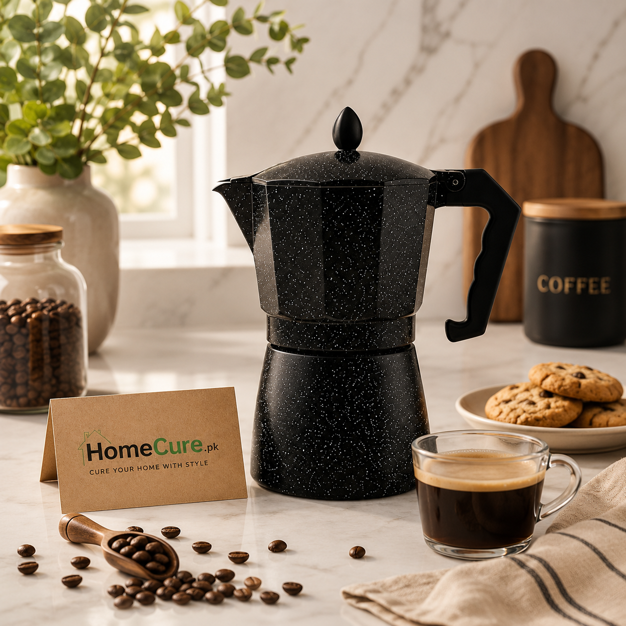 Premium Black Moka Coffee Pot | Italian Stovetop Espresso Maker