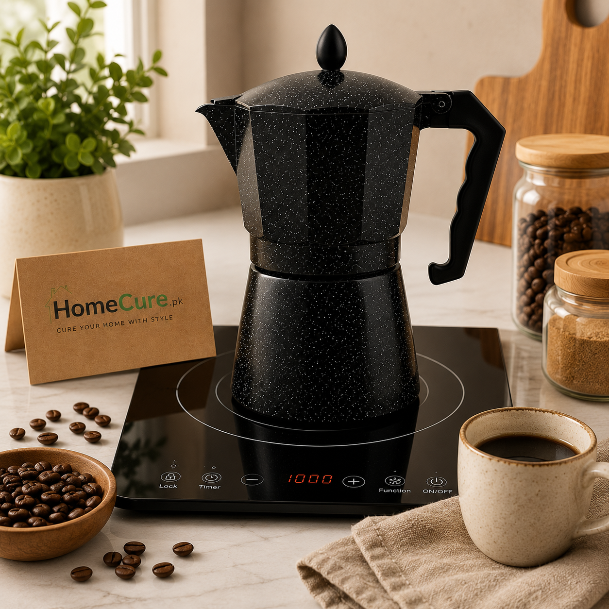 Premium Black Moka Coffee Pot | Italian Stovetop Espresso Maker