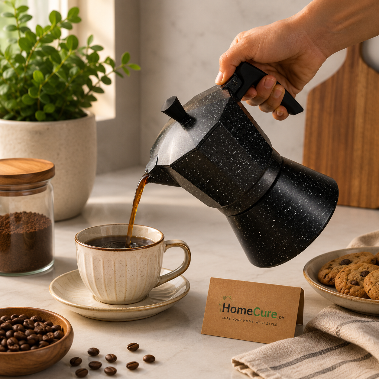 Premium Black Moka Coffee Pot | Italian Stovetop Espresso Maker