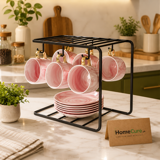 2-Tier Mug Tree Stand with 6 Hooks | Metal Coffee Cup Holder & Kitchen Counter Organizer
