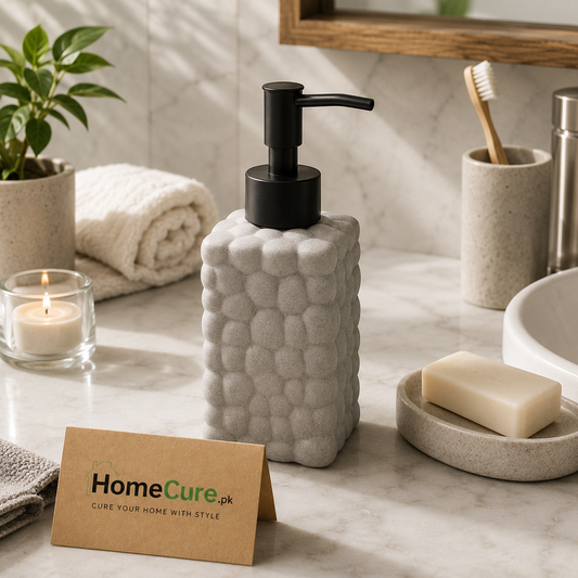 Modern Ceramic Bubble Soap Dispenser with Matte Black Pump | Refillable Bathroom & Kitchen Lotion Dispenser