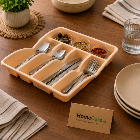 Kitchen Cutlery & Utensil Drawer Organizer Tray | Multi-Compartment Plastic Storage Tray