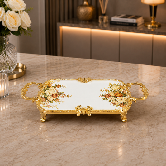 Brilliant Royal Blossom Gold Rectangular Serving Tray – 41x21x6cm