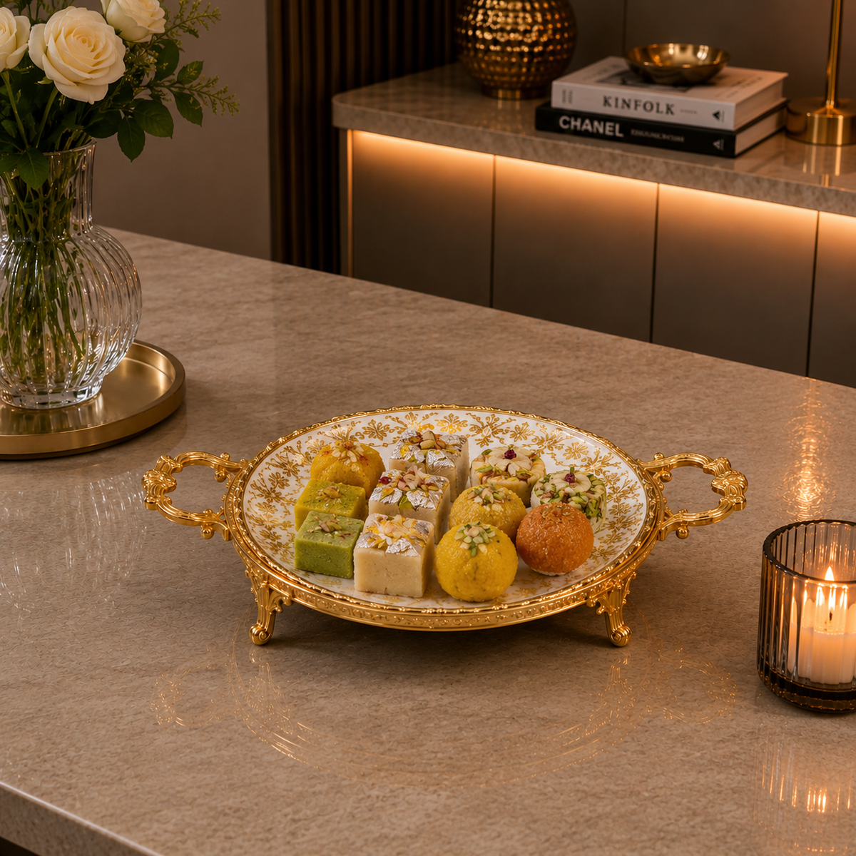 Brilliant Royal Gold Round Flat Serving Tray – 19x6cm