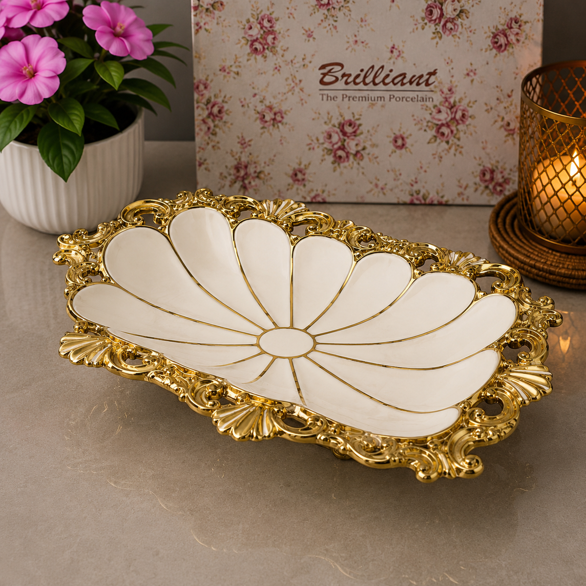 Brilliant Golden Rattan Luxe 10.25" Rectangular Ceramic Bowl