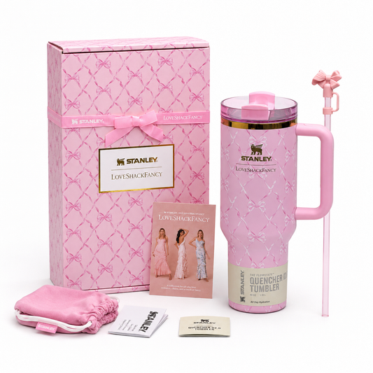 Stanley x LoveShackFancy 40oz Quencher H2.0 FlowState Tumbler – Baby Bow Pink Peppermint