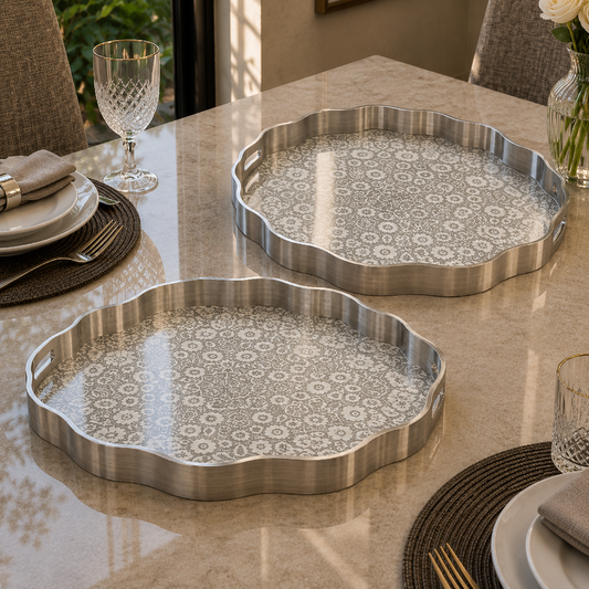 Angela Luxury Gold Floral Pattern Metal Serving Tray Set