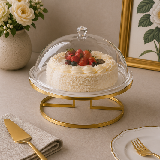 Brilliant 13-Inch Cake Stand with Dome Lid & Gold Metal Base