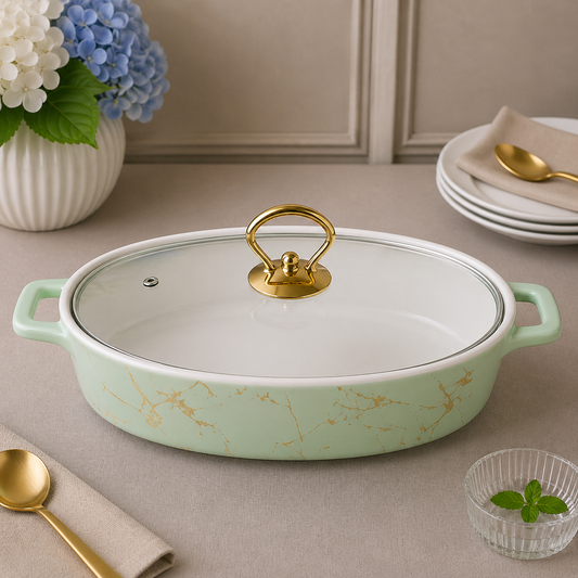 Brilliant 14-Inch Oval Ceramic Casserole Dish with Glass Lid