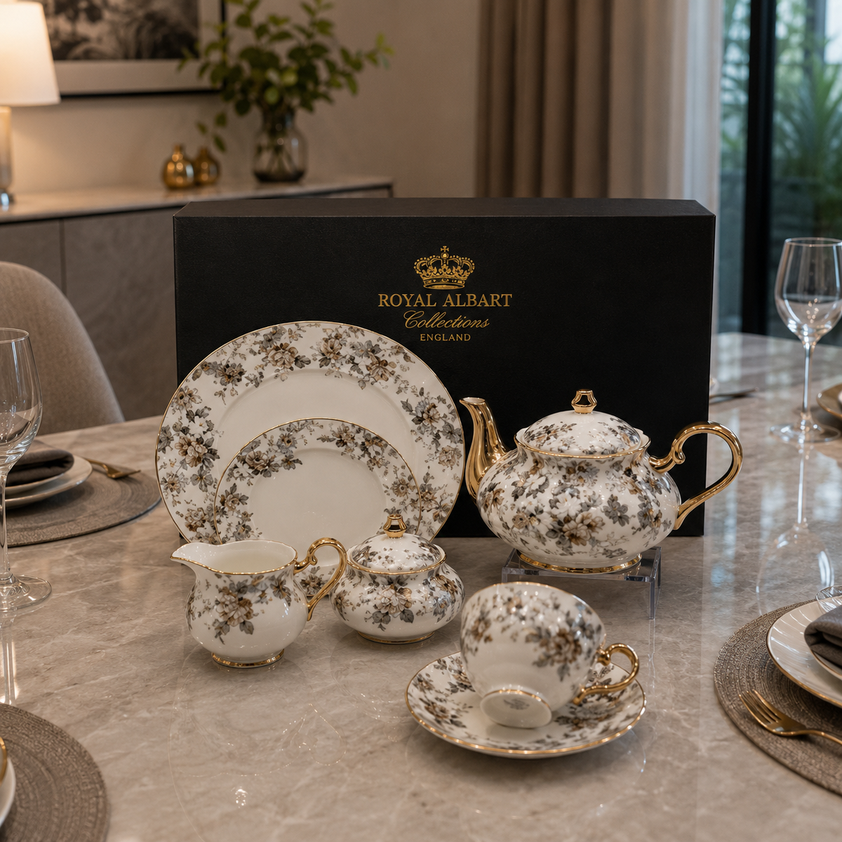 Royal Albert Blossom Ceramic Gold-Accent 24-Piece Tea Set