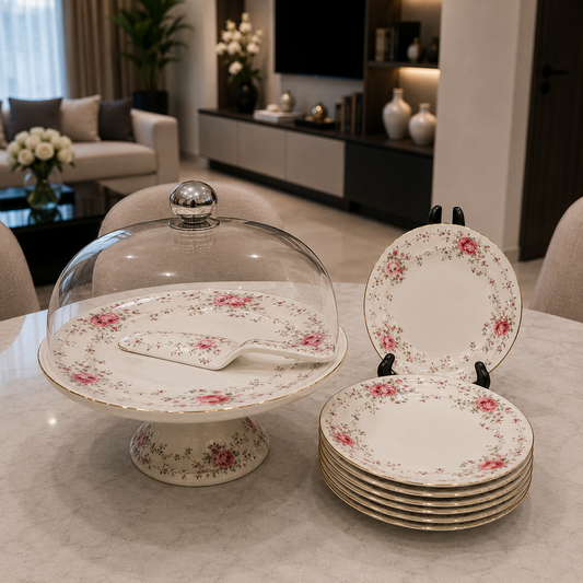 Royal Albert Rose Charm Bone China 9-Piece Cake Serving Set