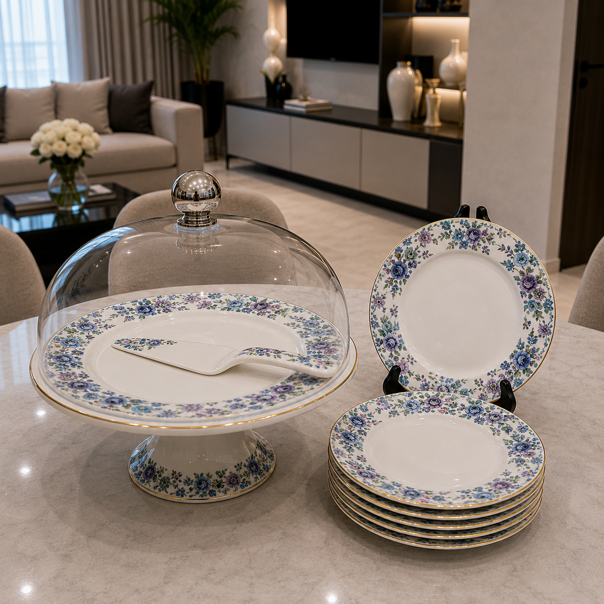 Royal Albert Sapphire Floral Elegance 9-Piece Cake Serving Set