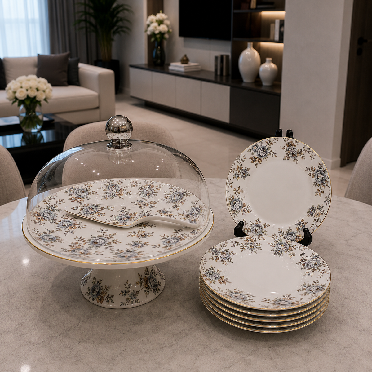 Royal Albert Silver Blossom Luxe 9-Piece Cake Serving Set