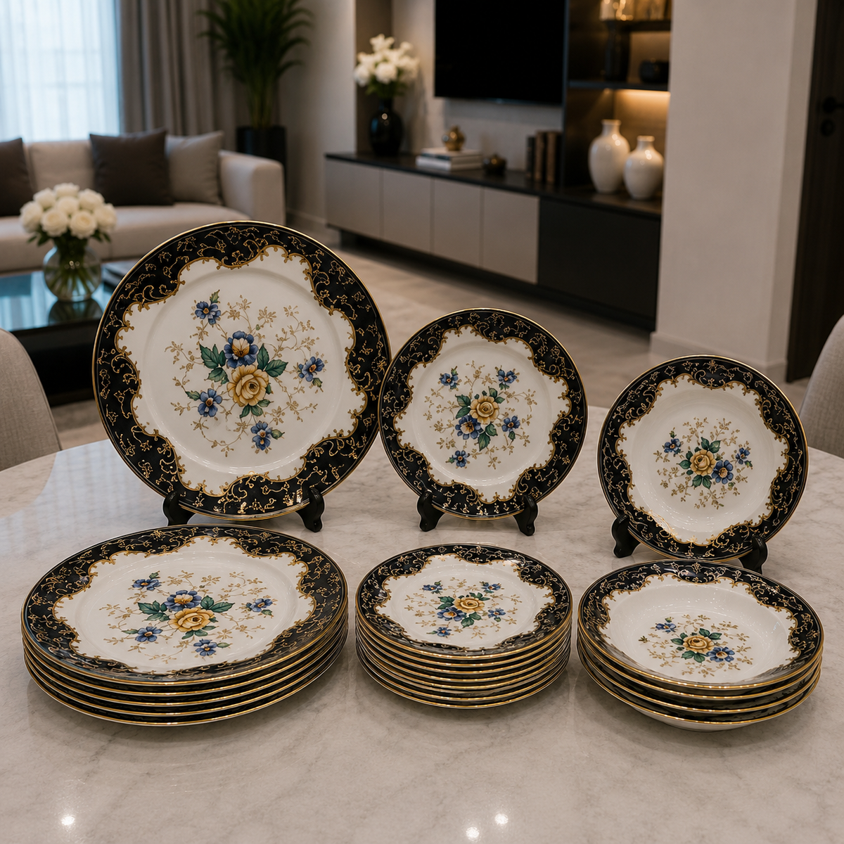 Royal Albert Noir Floral 18-Piece Plate Set