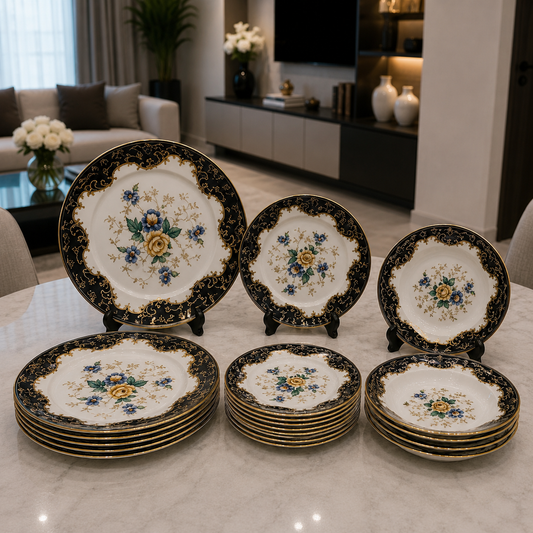 Royal Albert Noir Floral 18-Piece Plate Set