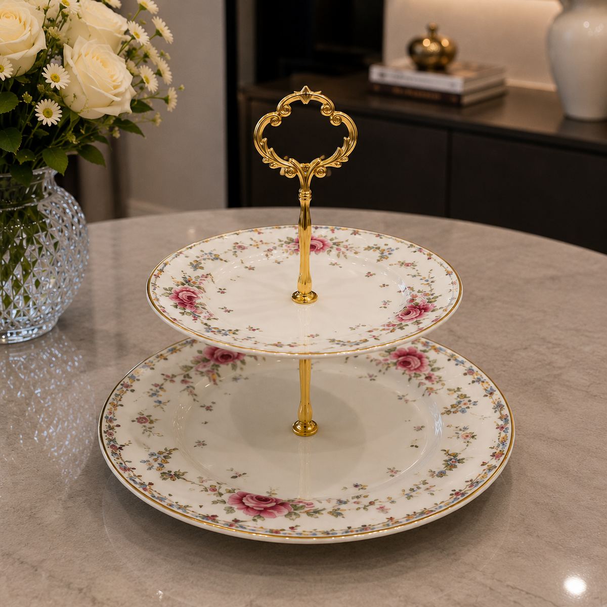 Royal Albert Rose Elegance 2-Step Serving Platter