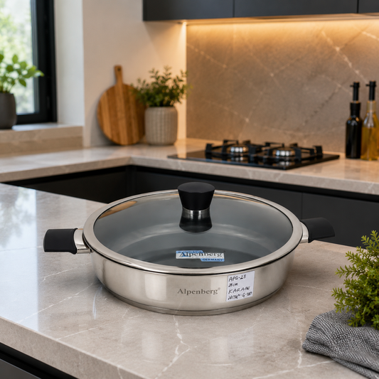 Alpenberg Stainless Steel Karahi with Glass Lid - 28x7cm
