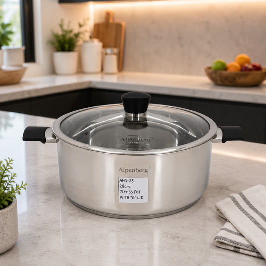 Alpenberg Stainless Steel Pot with Glass Lid - 28cm / 7L