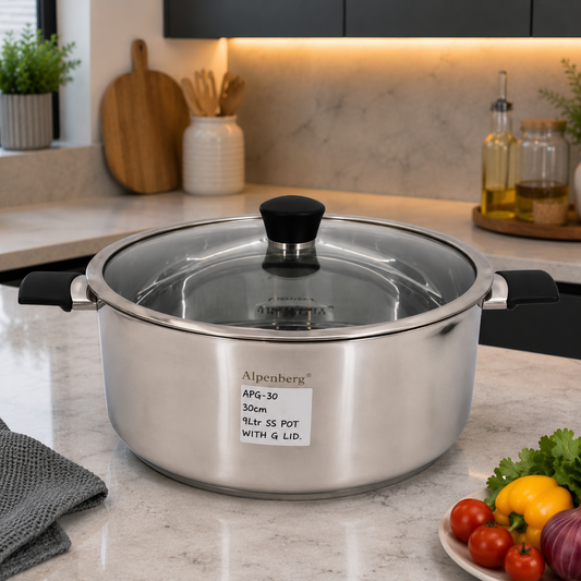 Alpenberg Stainless Steel Pot with Glass Lid - 30cm / 9L