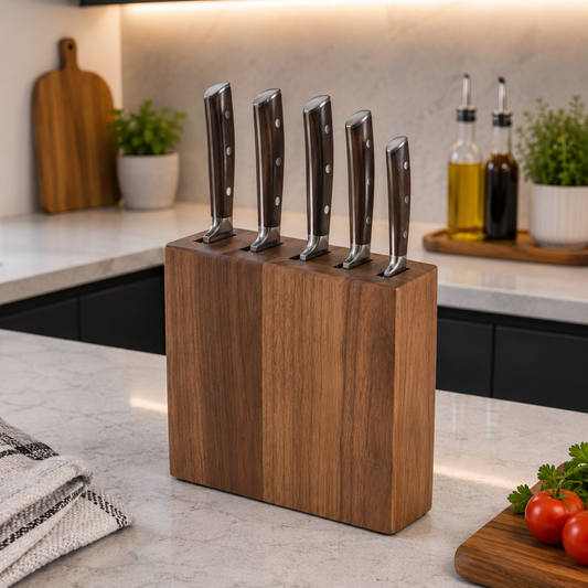 Alpenberg Wooden Knife Set with Block – Brown - 6 Pieces