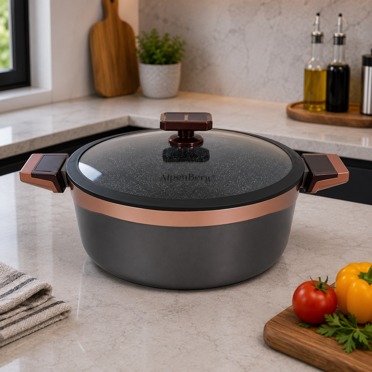 Alpenberg Glass Lid Pot – Gray Copper Edition - 28cm