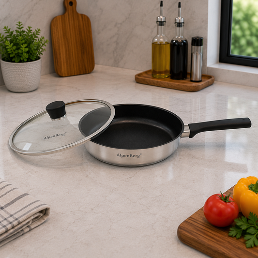Stainless Steel Fry Pan with Glass Lid - 24x5.5cm