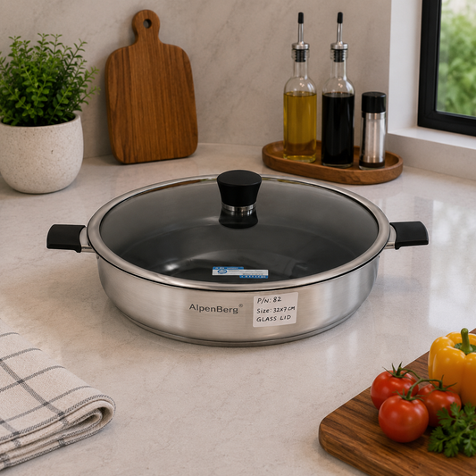 Alpenberg Stainless Steel Karahi with Glass Lid - 32x7cm