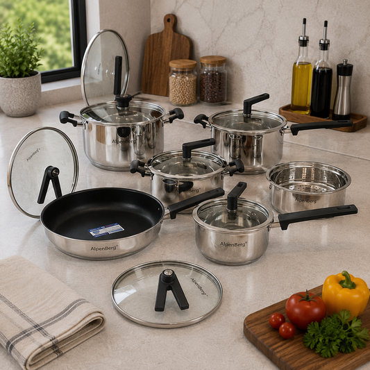 Alpenberg Stainless Steel Cookware Set with Glass Lids - 10 Pieces