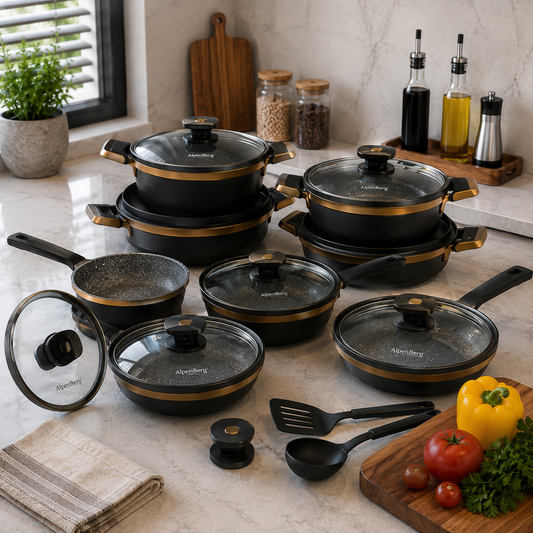 Alpenberg Non-Stick Cookware Set with Glass Lids - 12 Pieces