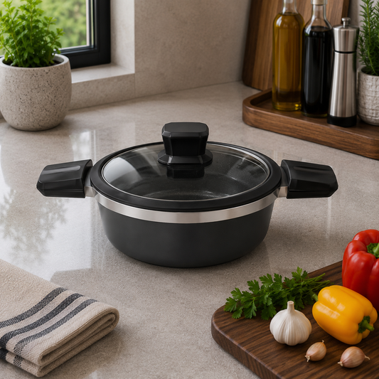 Alpenberg Pot Black/Silver with Glass Lid - 24cm