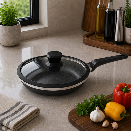 Alpenberg Fry Pan Black/Silver with Glass Lid - 24cm