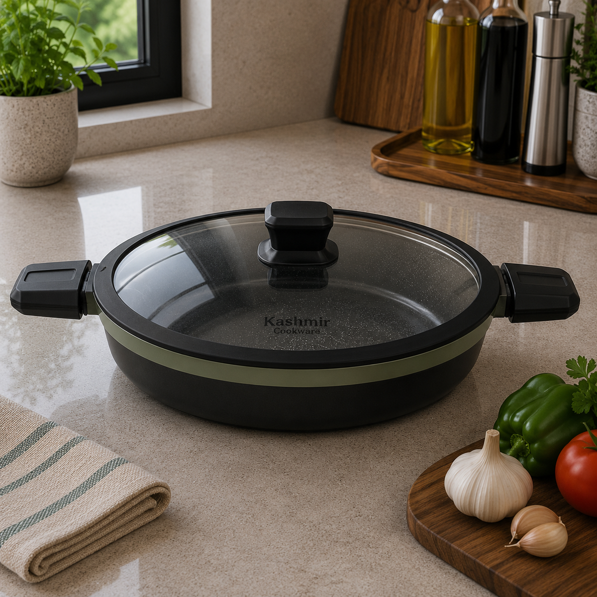 Alpenberg Shallow Pot with Glass Lid - 34cm