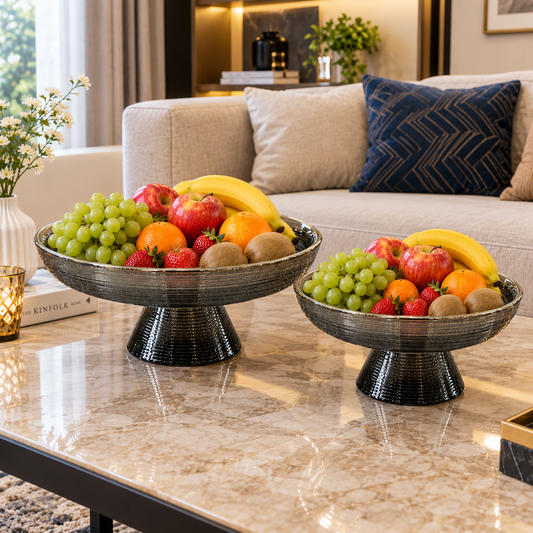 Danny Home Ribbed Glass Pedestal Fruit Bowl – 9.8 & 13 Inches