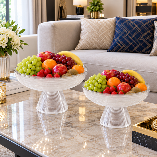 Danny Home Ribbed Glass Pedestal Fruit Bowl – 9.8 & 13 Inches