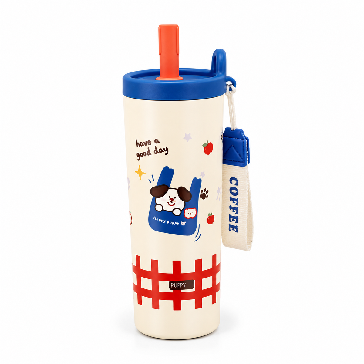 Happy Puppy Tumbler with Straw & Carry Pouch - 800ml