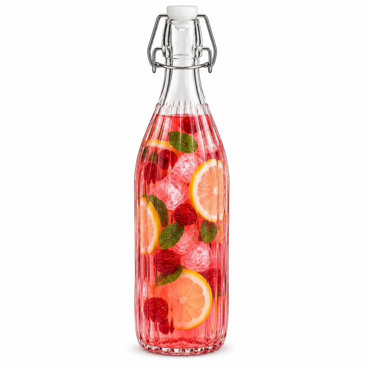 1000ml Clip Glass Bottle - Vertical Lines