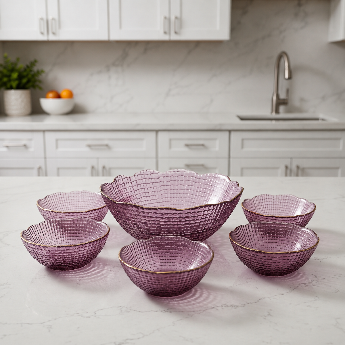Blush Crystal Elegance Glass Bowl Set – 7 Pieces