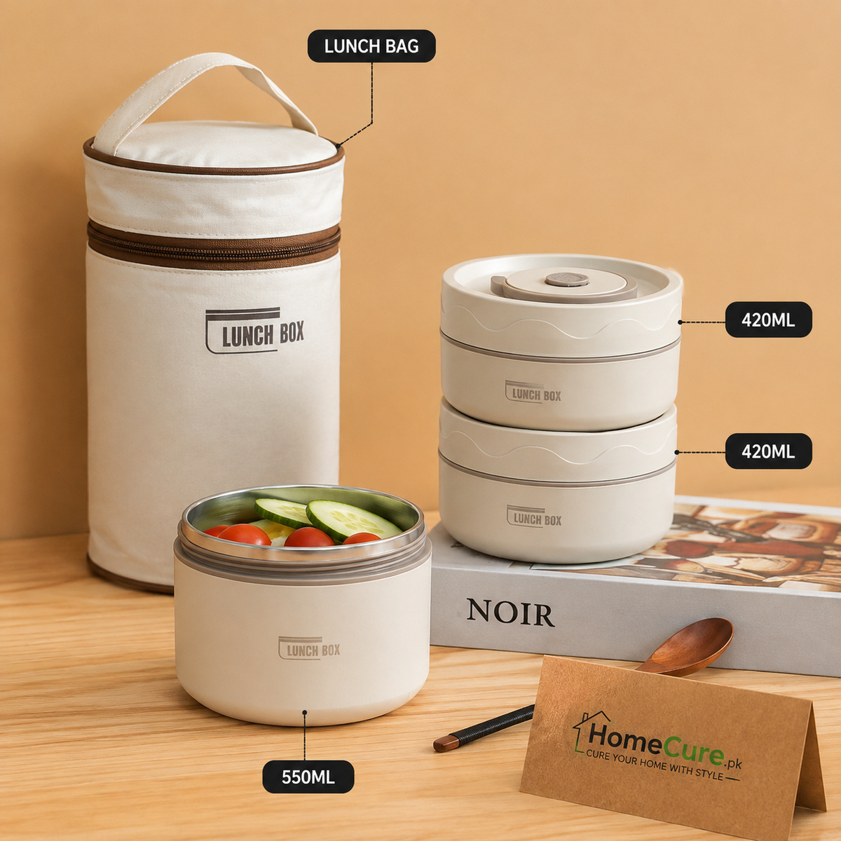 Stainless Steel Lunch Box Set with Insulated Carry Bag – 3 Pcs & 4 Pcs